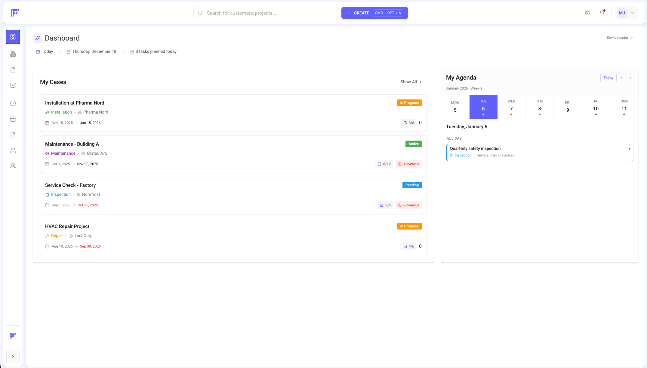 Screenshot af FlowAgent app der viser Dashboard